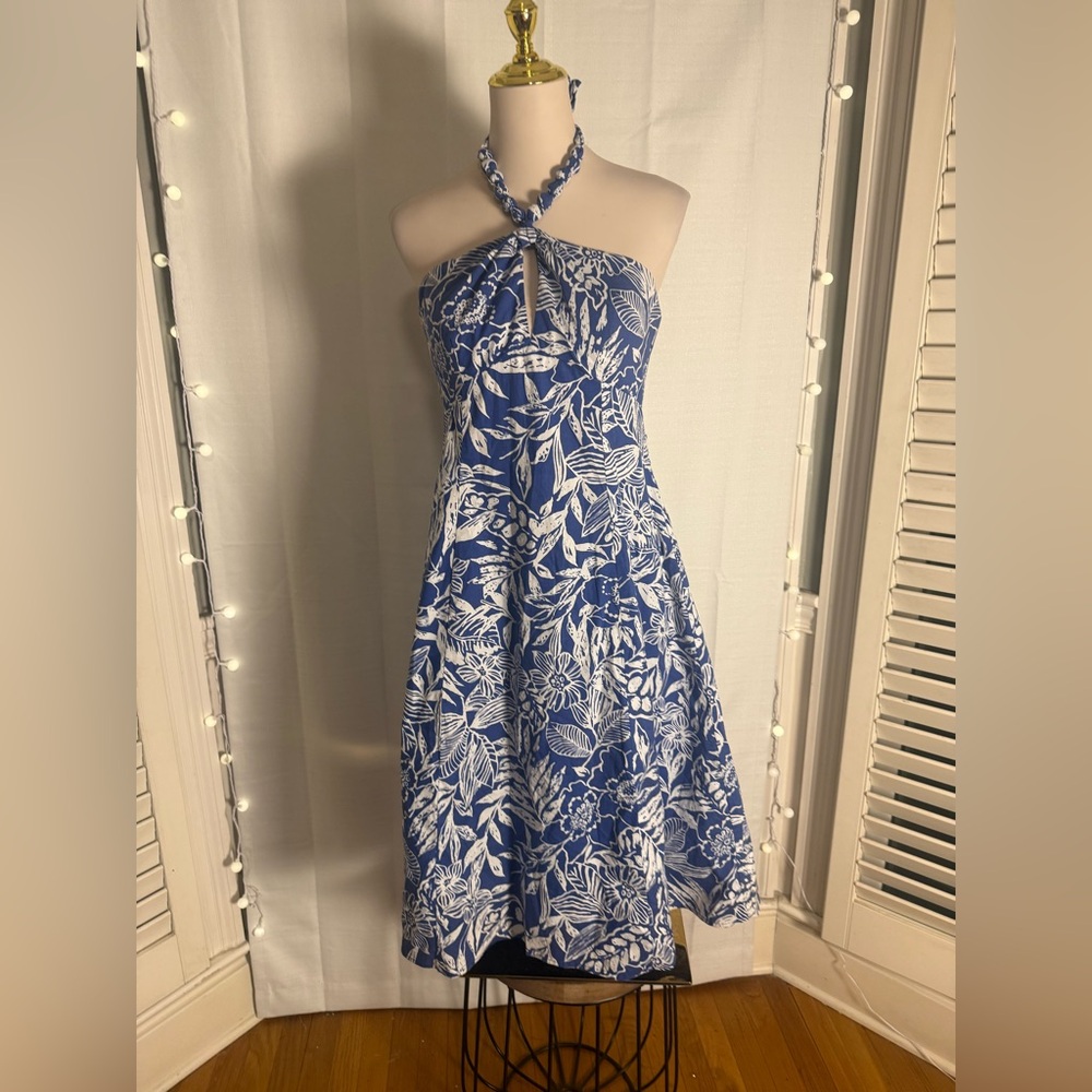 Robbie Bee Blue and White Backless Dress